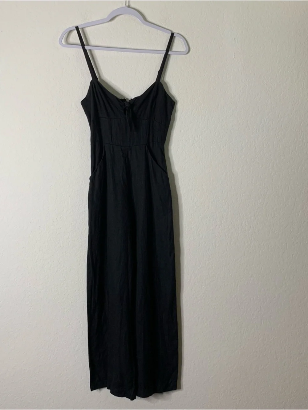 Reformation Womens black Dominica 100% linen Strappy back zip jumpsuit 2